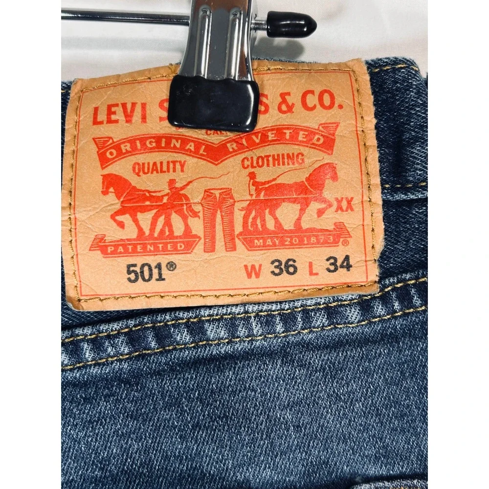 Levis‎ 501 Original Fit Mens Jeans 36x34 Blue Denim Button Fly Straight Leg